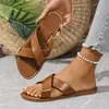 Sandalias Planas de Tira Cruzada Tallas Grandes Europeas y Americanas Estilo Retro para Mujer Correa Ancha Punta Abierta Chanclas de Playa para Mujer