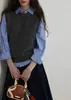 Lofi eligió "Plantilla de Vestir Apilado" Estilo Perezoso Cuello Redondo Chaleco de Punto para Mujer Primavera Apilado Suave Cera Chaleco