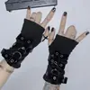 Guantes de moto de medio dedo negros personalizados estilo punk metalero europeo y americano Harajuku, estilo funcional moderno para hombres y mujeres