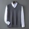 Outono Inverno Masculino Novo Gola V Cor Sólida Colete Pulôver Solto Casual Sem Mangas Tricô Suéter Camada Base Top Transfronteiriço