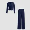 2026 Novo Estilo Aliexpress Amazon Europeu e Americano Suprimento Transfronteiriço Casual Slim-Fit Botão Manga Longa Calça de Perna Larga Conjunto