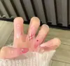 Modelo Doméstico Mais Vendido Combinação de 10 Peças de Manicure Doce Estampa de Leopardo Desenho Animado Longo Strass Gato Francês Olho de Gato Unhas Usáveis Atacado