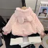 Suéter de Dibujos Animados para Niñas, Nuevo Estilo Otoño e Invierno con Orejas de Gato 3D, Suéter Rayado a la Moda y con Estilo para Niños Pequeños