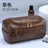 Bolsa de tocador para hombre de cuero PU popular transfronteriza europea y americana, bolso de mano portátil de gran capacidad para viajes, estilo retro europeo y americano