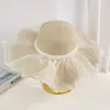 Sombrero de Paja Tejido de Ala Ancha para Protección Solar de Verano Transfronterizo Sombrero de Playa con Lazo para Vacaciones en la Costa Sombrero para el Sol para Mujeres