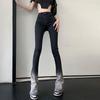 Calça jeans feminina de cor contrastante, com cintura alta, para primavera, com nicho, slim stretch, micro flare, calça degradê, para esfregar