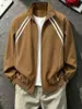 Jaqueta bomber listrada estilo americano para homens, para usar no início do outono, jaqueta baseball curta estilosa, casaco casual versátil para o dia a dia