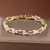 Pulsera de Cobre y Circonita Más Vendida Transfronteriza de Temu, Pulsera Tennis Geométrica Cuadrada de Dos Filas, Joyería de Nicho Elegante y Versátil