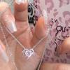 Colar de amor com diamante rosa de zircônia design doce e feminino colar de corrente para clavícula