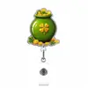 Porta Insignia de Trébol de la Suerte Jiaohongyao de Acrílico con Purpurina y Clip Retráctil, Porta Insignia Giratorio Verde para Enfermera
