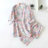 Pijama de Algodón Puro Estilo Japonés para Mujer, Pijama Delgado Estilo Kimono de Manga Tres Cuartos y Pantalón Largo, Conjunto de Ropa de Casa Estilo Zenitsu