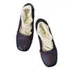 Versión de piel de oveja~Bailarinas estilo francés con lazo y tacón oculto, zapatos de tacón bajo cuadrados para mujer, zapatos de cuero retro para commuting
