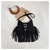Bolsa Transversal de Ombro Único Suede Boêmio 2026 Casual Retrô Cor Sólida Textura Fosca Franja Estilosa Bolsa Feminina
