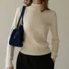 Tejido de hilo de núcleo Suéter de punto trenzado ajustado de cuello semi-alto simple adelgazante versátil jersey top de capa base