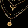 Collar de Bolas de Acero Inoxidable Transfronterizo Europeo y Americano Cadena de Serpiente Apilada de Acero de Titanio Tótems de Vaca Accesorios de Otoño e Invierno para Mujer Chapado en Oro de 18K