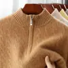 Suéter de Lana de Cuello Medio Alto para Otoño e Invierno con Media Cremallera para Hombre de Color Sólido Suéter Casual de Negocios Top Camiseta Interior de Punto de Cachemira