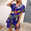 Vestido de verano de manga corta con cordones y estampado para mujer europea y americana, estilo casual, de Amazon 2021, para mujer