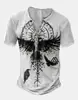 Roupas Masculinas Transfronteiriças Amazon 25 Camisas Henley de Manga Curta Europeias e Americanas Série Halloween Estampada Henley Casual com 7 Botões