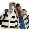 Suéter cárdigan a rayas de color contrastante otoño e invierno moderno abrigo para pareja de terciopelo de visón sintético estilo retro americano suéter de estilo holgazán