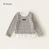 Top de Otoño para Niñas Bangxuan Camiseta de Manga Larga Rayada para Niños Ropa Falsa de Dos Piezas Cuello Redondo Volantes Top para Bebé