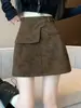 Falda asimétrica de gamuza estilo americano, nueva colección otoño/invierno, falda retro de línea A, ajustada, minifalda estilo workwear, A14181