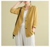 Blazer de Algodão e Linho para Mulheres, Verão 2026, Fino de Manga Longa Casual Solto Artístico Plus Size Versátil Jaqueta de Terno Pequena