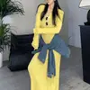 Vestido ajustado de manga larga de color liso chic estilo coreano para mujer, nuevo vestido estilo té de otoño con un toque relajado