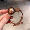 Cuerda para el pelo de estilo Mori con pedrería y perlas, elegante, con bola, para coleta baja de mujer, alta elasticidad, simple y duradera, tendón de goma