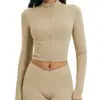 Chamarra de Yoga Transpirable con Cuello Alto, Cierre, Mangas Acampanadas, Chaqueta de Moda para Correr al Aire Libre, Top para Mujer 2539