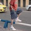 Pantalones de cinco puntos Juvenil Popular Verano Jeans Nuevo Estilo Pierna Recta Lavado Suelto Recto Moderno Cintura Media-alta para Hombre Moderno