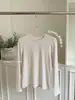 Camisa Básica Feminina de Acetato, Lã e Tencel, Gola Redonda, Ombro Regular, Cor Sólida Casual, Estilo Coreano Primavera e Verão, Camiseta Fluida de Manga Longa