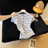 Camisetas Casuales Elegantes de Verano Más Vendidas, de Moda y Adelgazantes, Camisa de Punto Versátil a Rayas de Nicho de Manga Corta para Mujer