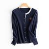 Cárdigan de Cachemira para Mujer 100% Cachemira Pura Otoño e Invierno Nuevo Cuello Redondo Manga Larga Bloque de Color Moda Chaqueta Suéter de Punto