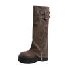 Botas Longas Outono/Inverno 2026 para Mulheres Baixas, Botas de Montaria com Forro de Lã, Elegantes Botas Altas Largas com Solado Espesso para Aumentar a Altura para Mulheres