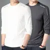 Camiseta fina de manga larga para hombre para otoño, color liso, elástica, secado rápido, corte holgado, cuello redondo casual moderno, camiseta interior