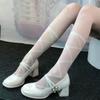 Medias Lolita ultrafinas de verano blancas para niños, antienganches, con rombos cruzados, por encima de la rodilla