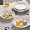 Prato de cerâmica para uso doméstico, prato de cozimento a vapor com múltiplos furos, prato redondo criativo para cozinhar pães a vapor, bolinhos, frutos do mar e como escorredor para bolinhos