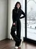 Traje de Moda Europeo Estación Negra para Mujer Otoño Gama Alta Temperamento Elegante Chaqueta de Manga Larga Pantalones de Pierna Ancha Conjunto de Dos Piezas