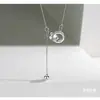 Nuevo Collar de Plata de Ley con Borla de Doble Anillo para Mujer, Regalo de Plata de Ley de Alta Gama para Novia y Esposa 520 Regalo de San Valentín Cumpleaños