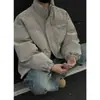 Jaqueta Puffer Masculina de Inverno Tendência Marca Espessa Solta Casual Versátil Gola Alta Couro Algodão Versão Espessa
