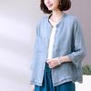 Top de Lino Ramio Puro Manga Siete Puntos para Mujer Verano 2024 Nuevo Madre de Mediana Edad Holgado Casual Cuello Redondo Camisa Manga Media