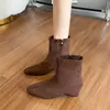 Botines Moda para Mujer Tacón Oculto Punta Cuadrada Adelgazantes Simples Gamuza Estilo Francés 2026 Nueva Temporada Otoño/Invierno Cremallera Trasera