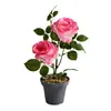 Bonsai de rosa de dos cabezas flores artificiales flores falsas decoraciones para el hogar adornos conversación falsa flores realistas exhibición de sala de estar hogar