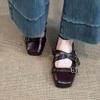 Zapatos de Salón Cuadrados Retro Franceses para Mujer, Moda de Verano, Correa Cruzada con Hebilla, Zapatos Mary Jane