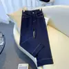 Jeans de mujer azul oscuro 2026 nuevo estilo primavera-verano, pantalones rectos cropped para mujeres petite, pantalones de pierna ancha holgados de cintura alta