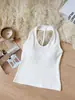 Nuevo top sin mangas sexy de color liso estilo deseo puro con cuello halter sin espalda y almohadilla para el pecho incorporada, cómodo y adelgazante para mujer