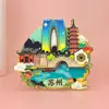 Ímãs de Geladeira de Suzhou Atrações da Cidade de Madeira Presentes Culturais e Criativos Lembranças Anuais de Viagem Decorações para Geladeira