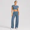 Conjunto Esportivo de Manga Curta com Costas Nuas Transfronteiriço para Mulheres com Bojos Top Fitness Roupa Esportiva ao Ar Livre Roupa de Yoga