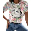 2024 Verão Novo Casual Urbano Gola Redonda Estampada Manga Curta Solta Camiseta Feminina Retrô Camiseta Feminina Comércio Exterior Frete Grátis