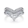 Juego de Anillos de Corazón de Plata de Ley 925 Nicho Femenino Ins Estilo Caliente Transfronterizo Anillo de Conjunto para Mujer de Corazón de Zircón Europeo y Americano Plata de Ley